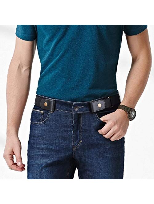 WERFORU 4 Pack Men No Buckle Show Belt Buckle Free Stretch Belt for Jeans Pants 1.38 Inches Wide