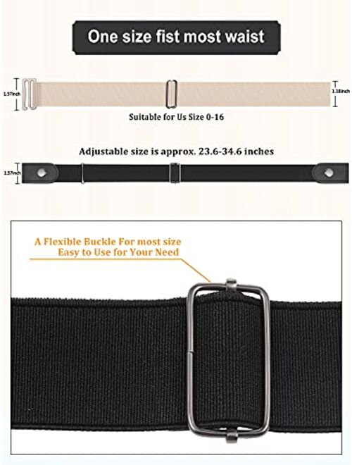 6 Pieces No Buckle Elastic Stretch Belts for Women Invisible Elastic Strap Belt with Flat Buckle Adjustable Women Belt for Jeans Pants Dresses
