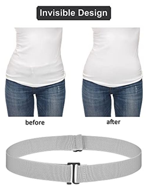 6 Pieces No Buckle Elastic Stretch Belts for Women Invisible Elastic Strap Belt with Flat Buckle Adjustable Women Belt for Jeans Pants Dresses
