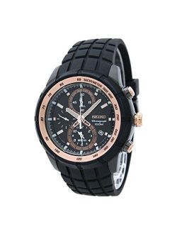 Men's Chronograph Watch SNAD88 Alarm, Date, Tachymeter, Rose Gold & Black Stainless Steel, Rubber Strap by Seiko Watches