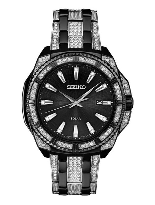 Seiko Men's Black and Silver Stainless Steel Bracelet Watch 44.5mm