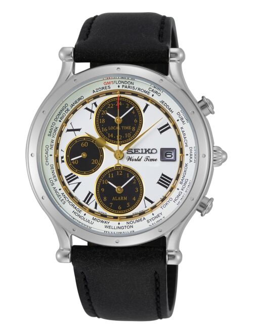 Seiko Men's Chronograph Essentials Age of Discovery Black Leather Strap Watch 40mm - A Limited Edition
