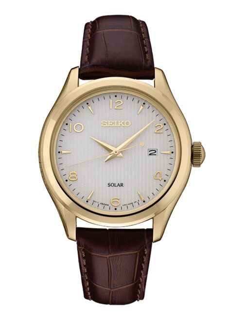 Seiko Men's Solar Essentials Brown Leather Strap Watch 42mm