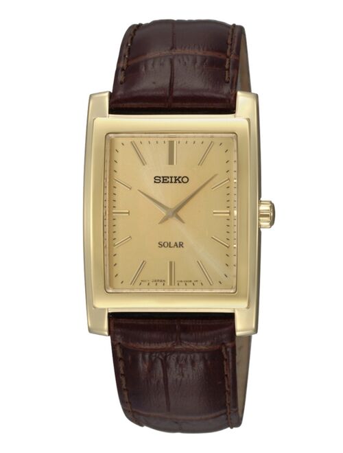 Seiko Watch, Men's Solar Brown Leather Strap 28mm SUP896