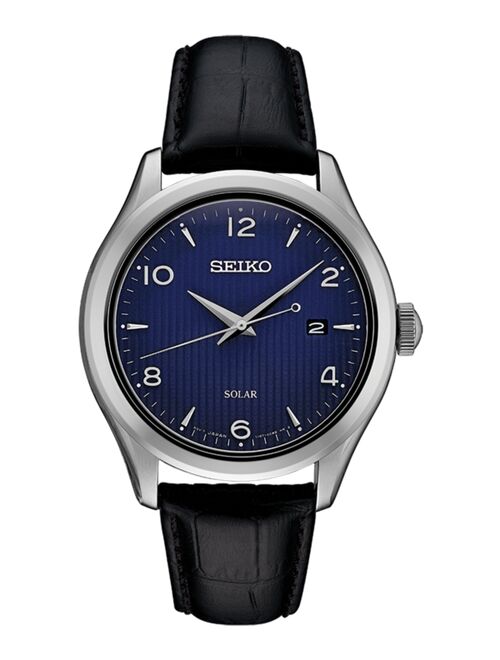 Seiko Men's Solar Essentials Black Leather Strap Watch 42mm