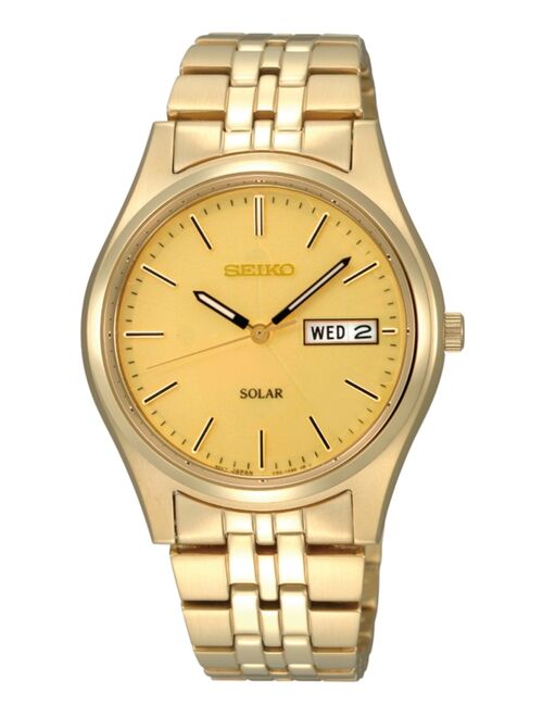Seiko Watch, Men's Solar Champagne Gold-Tone Bracelet 37mm SNE036