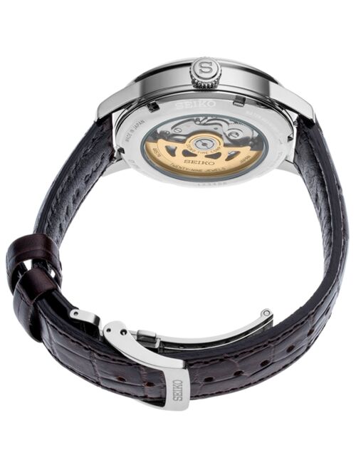 Seiko Men's Automatic Presage Brown Leather Strap Watch 40.5mm