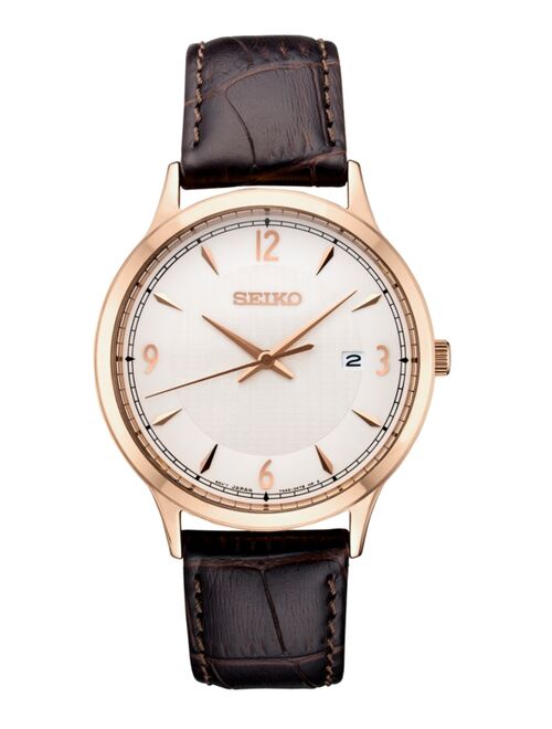 Seiko Men's Essential Brown Leather Strap Watch 40.4mm
