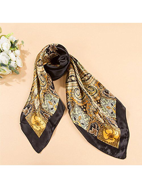 2 PCS Women's Large Satin Square Silk Feeling Hair Scarf 35 x 35 inches