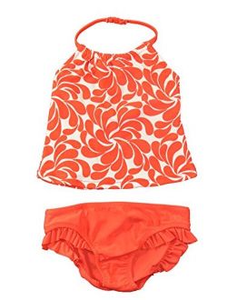 Little Girls Orange & White 2-Piece Tankini Swimsuit