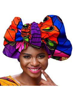 Shenbolen African Traditional Wax Print Head wrap Headwrap Scarf Tie,One Size