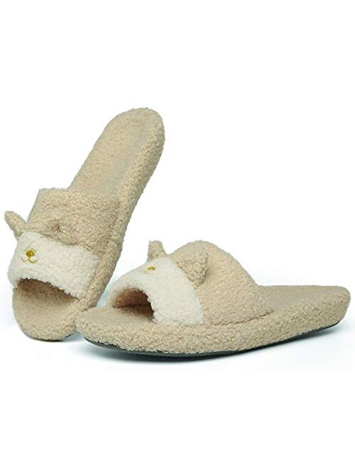 ChayChax Womens Fuzzy Open Toe House Slippers Memory Foam Slip On Soft Plush Slides Cute Indoor/Outdoor Slipper with Comfort Heel Cup