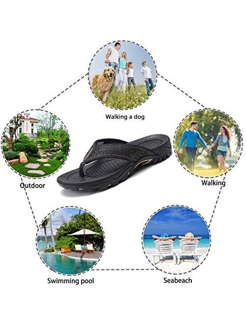 ChayChax Men’s Flip Flops Arch Support Sport Thong Sandals Non Slip Outdoor Beach Walking Slippers