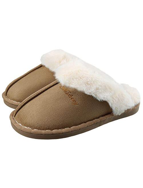 ChayChax Women's Slippers Warm Fluffy Plush Micro Suede Memory Foam House Slippers with Anti-Sikd Sole Indoor/Outdoor