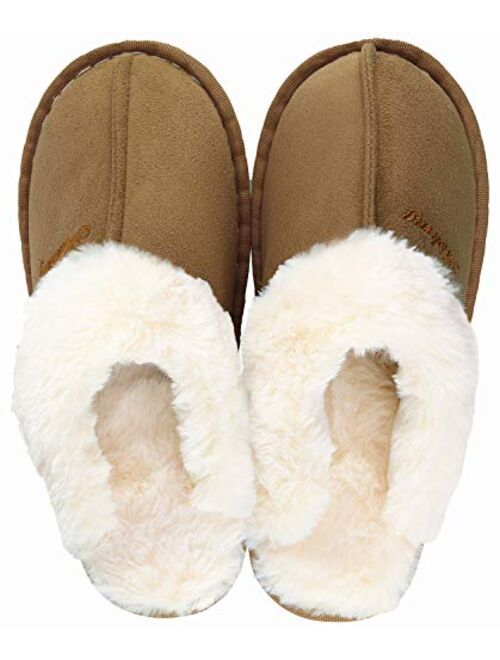ChayChax Women's Slippers Warm Fluffy Plush Micro Suede Memory Foam House Slippers with Anti-Sikd Sole Indoor/Outdoor