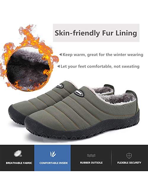 ChayChax Men's Women's Plush Lining House Slippers Winter Warm Slip On Clog House Shoes with Indoor Outdoor Anti-Skid Rubber Sole