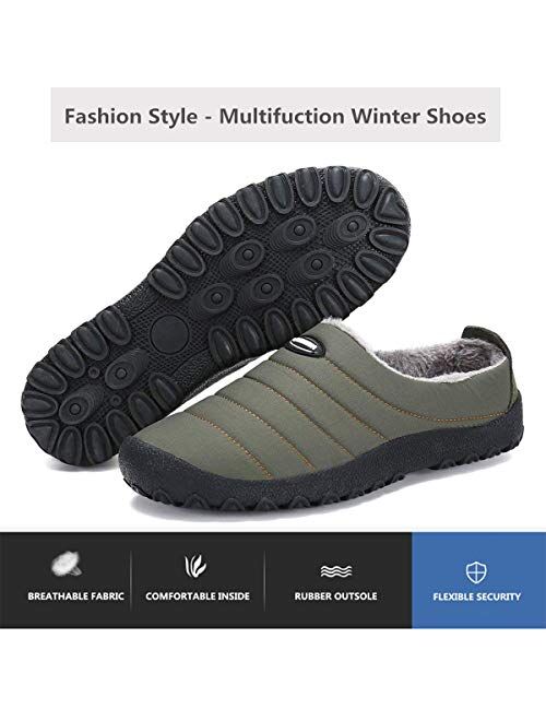 ChayChax Men's Women's Plush Lining House Slippers Winter Warm Slip On Clog House Shoes with Indoor Outdoor Anti-Skid Rubber Sole