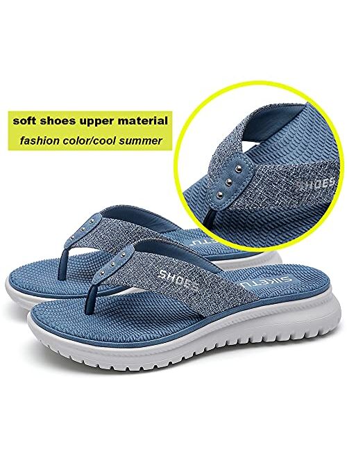 ChayChax Women’s Flip Flops Low Wedge Thongs Sandals Summer Clip Toe Slippers Shoes for Shopping Wandering