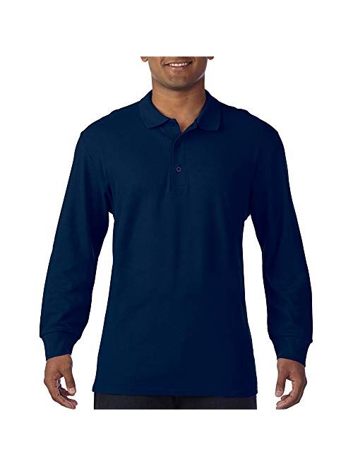 Gildan Mens Long Sleeve Double Pique Cotton Polo Shirt