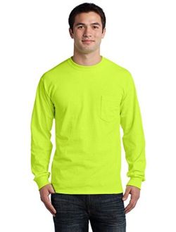 100% Ultra Cotton Long Sleeve T-Shirt with Pocket Safety Green