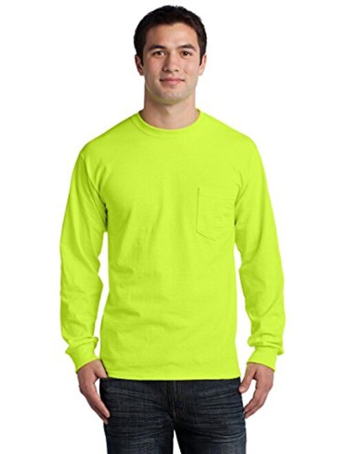 Gildan 100% Ultra Cotton Long Sleeve T-Shirt with Pocket Safety Green