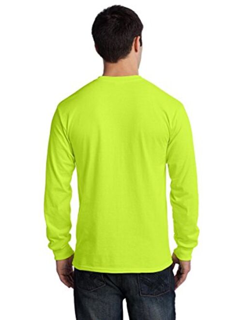 Gildan 100% Ultra Cotton Long Sleeve T-Shirt with Pocket Safety Green