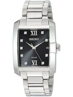 Men's Solar Diamond Stainless Steel Japanese-Quartz Watch with Stainless-Steel Strap, Silver, 20 (Model: SNE461)