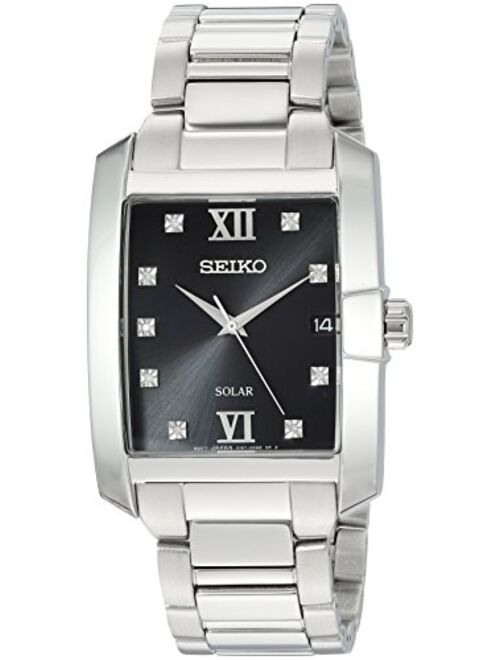 Seiko Men's Solar Diamond Stainless Steel Japanese-Quartz Watch with Stainless-Steel Strap, Silver, 20 (Model: SNE461)