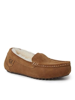 EZ Feet Women's Indoor Outdoor Shearling Breathable Slip-On Suede Moccasins Slippers