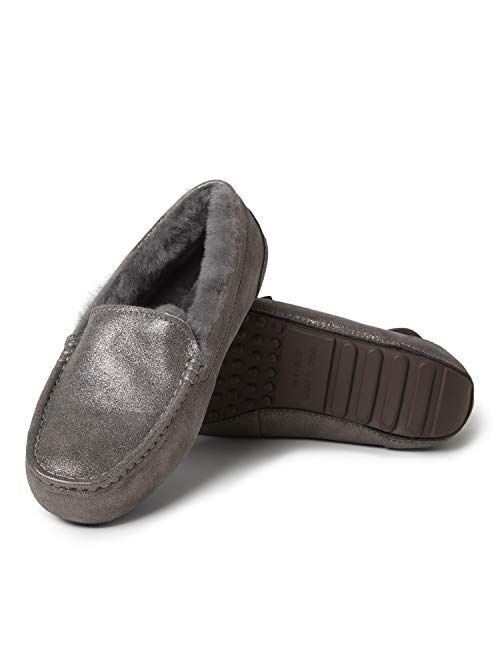 EZ Feet Women's Indoor Outdoor Shearling Breathable Slip-On Suede Moccasins Slippers