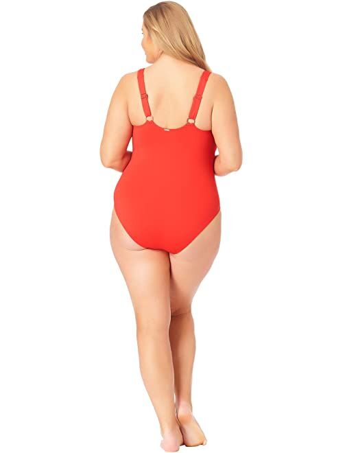 Anne Cole Plus Size Live in Color Square Neck Front Shirred Over the Shoulder One-Piece