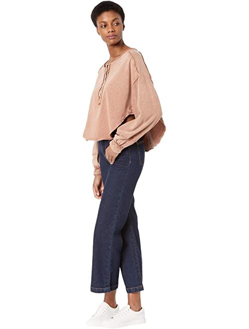 Free People Women's Melodi Henley Solid Long, balloon sleeves with ribbed cuffs