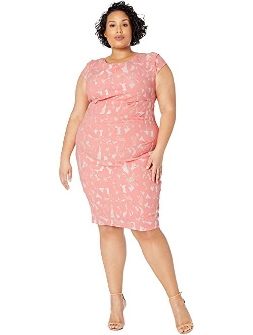 Adrianna Papell Plus Size Hibiscus Jacquard Draped Sheath