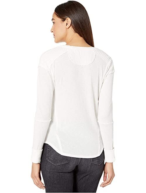 Free People Women's Solid Long Sleeve V Neck Military Mix Henley Top