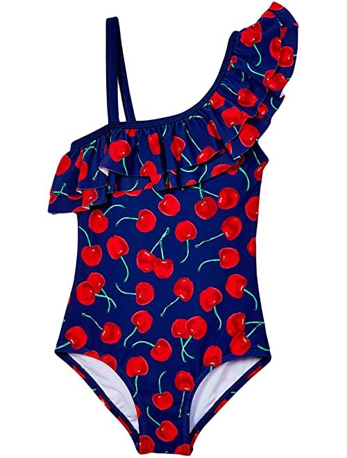 Kanu Surf Morgan Floral Ruffle One-Shoulder One-Piece Swimsuit (Little Kids)