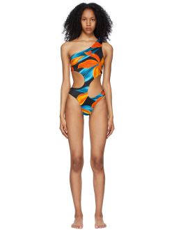Blue & Orange Carve One-Piece Swimsuit