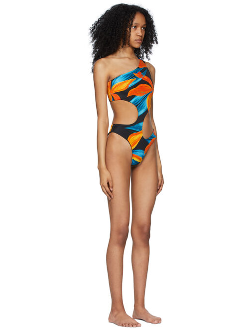 Blue & Orange Carve One-Piece Swimsuit