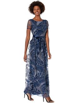 Tahari by ASL Short Sleeve Embroidered Mob Gown