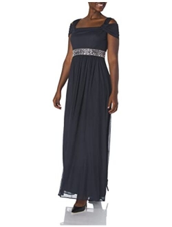 Women's Plus Size Long A-Line Rosette Dress with Short Sleeves