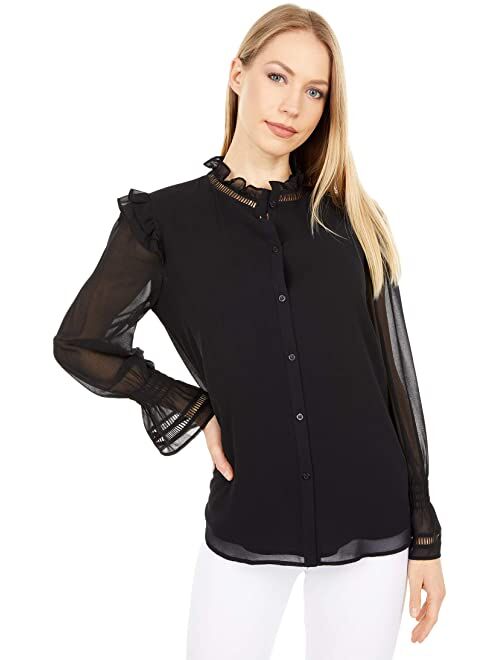 Calvin Klein Women's Solid Long Sleeve High Collar Shirt
