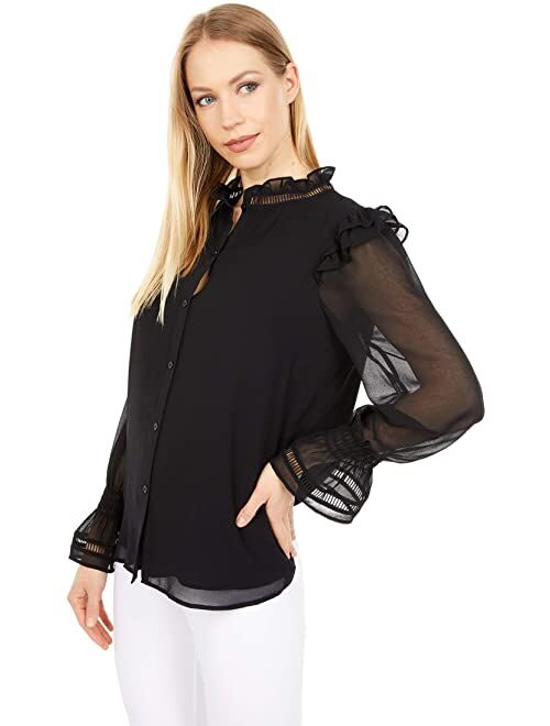 Calvin Klein Women's Solid Long Sleeve High Collar Shirt