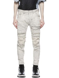 Grey Denim Distressed Stretch Jeans
