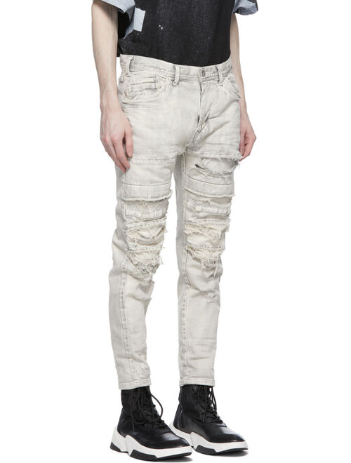 Grey Denim Distressed Stretch Jeans