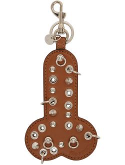 Brown Leather Studded Penis Keychain