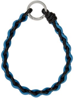 Black & Blue Woven Leather Keychain