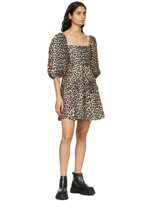 Brown Poplin Leopard Mini Dress