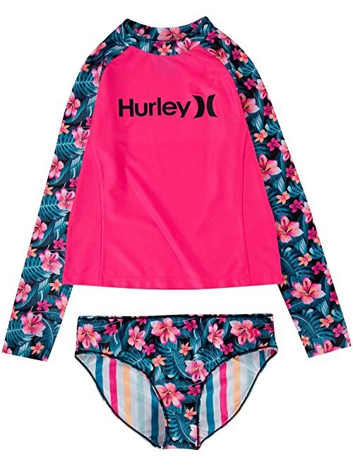 Hurley UPF 50+ Rashguard and Bikini Bottoms Swimsuit Set (Big Kids)