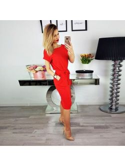 2020 European and American Summer Fashion Solid Color Wan Sleeved V-neck Women's Shirt Dress Size : S-XXXL  A-176