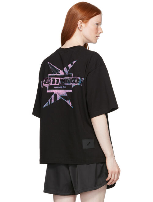 Women's Solid Short Sleeve Black Multi Logo T-Shirt