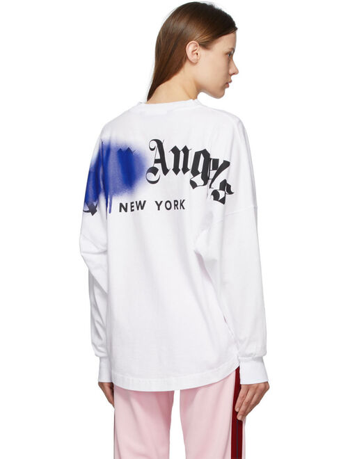 White Sprayed Logo 'New York' Long Sleeve T-Shirt